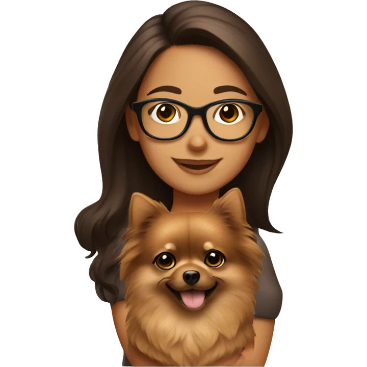Hispanic Brown haired girl with glasses holding brown Pomeranian  emoji