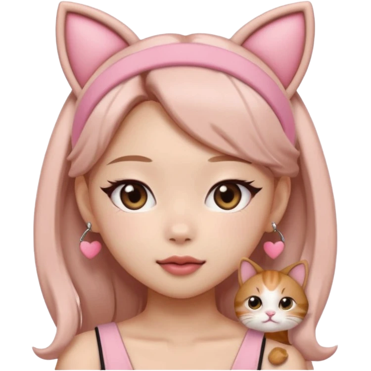 “Cartoon emoji of Jennie from BLACKPINK, heart-shaped face, almond upturned eyes, defined jawline, soft blush, chic expression, cat ears headband” emoji