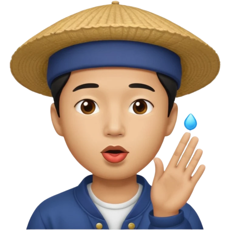 asian man in asian hat blowing a kiss emoji