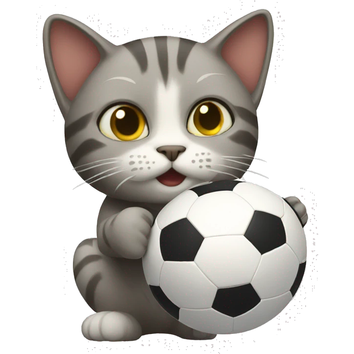 cat holding a soccerball asking for playing emoji