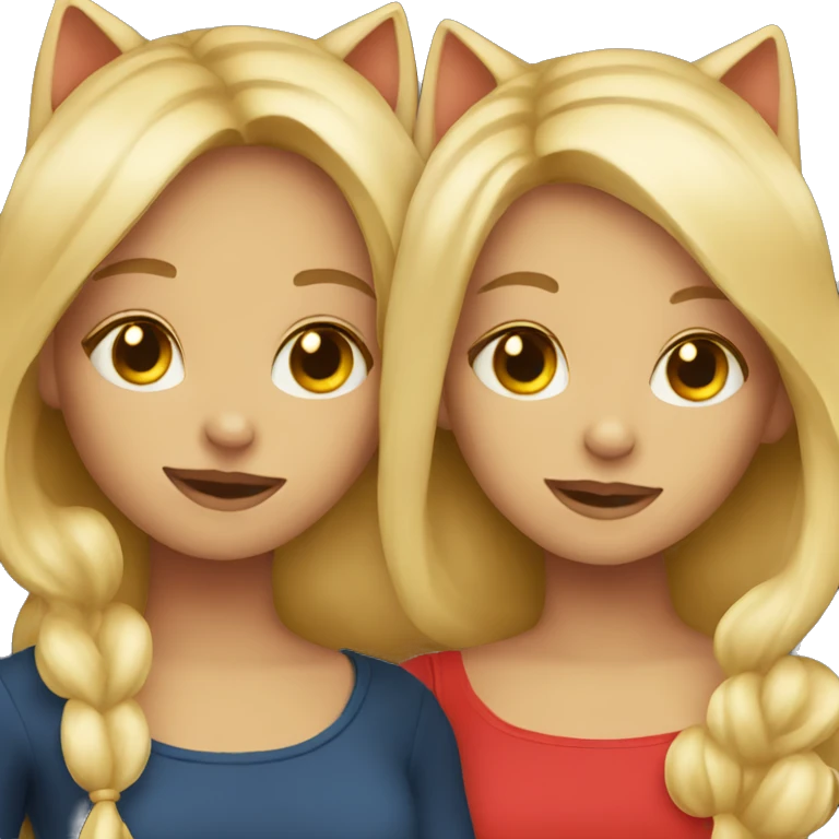 Two blonde twins with a red cat emoji