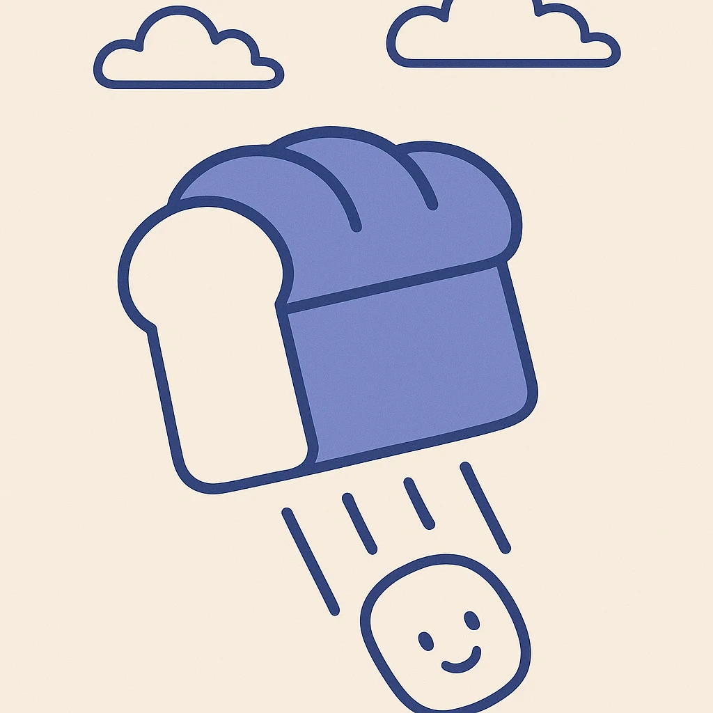 a playful cartoon style loaf of bread falling from white clouds emoji