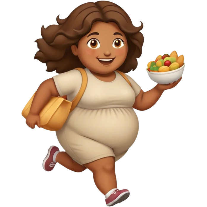 Fat brown girl running with food emoji
