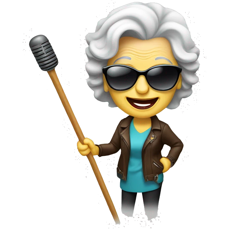 stylish rocker elderly woman using sunglasses making rock’n’roll symbol with the wands emoji