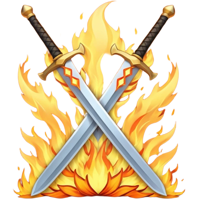 Two powerful on fire fully golden fiery royal crossed swords emoji