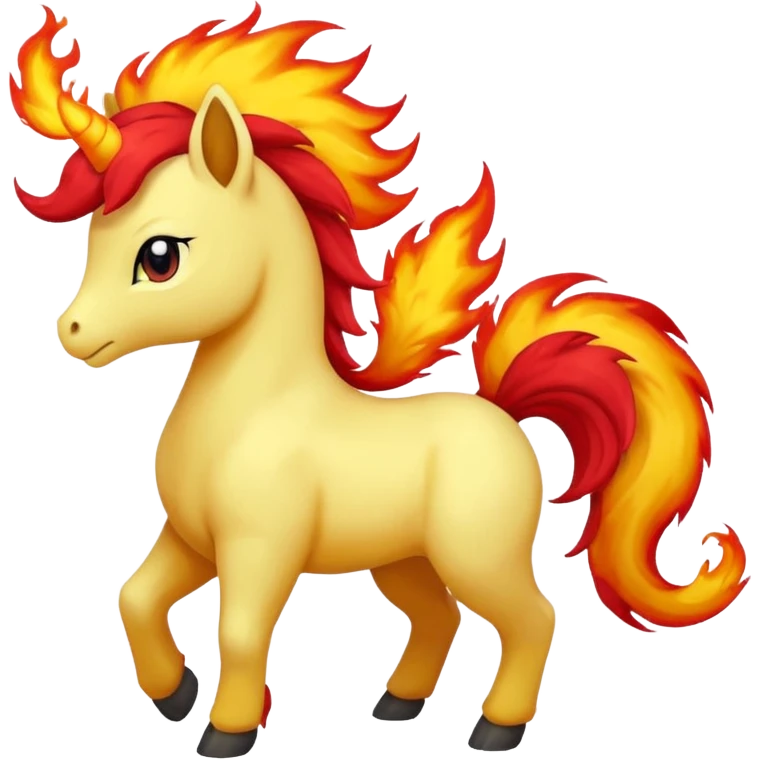 ponyta pokemon (yellow body, red flaming mane, red flaming tail) emoji