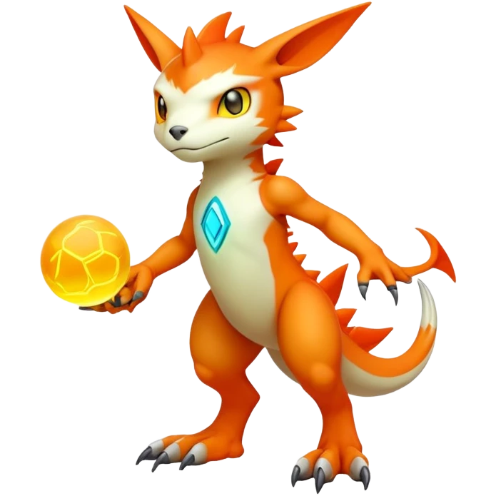 Modern lush warm-colored neon-colored Digimon-Fionbri-creature (full body) emoji