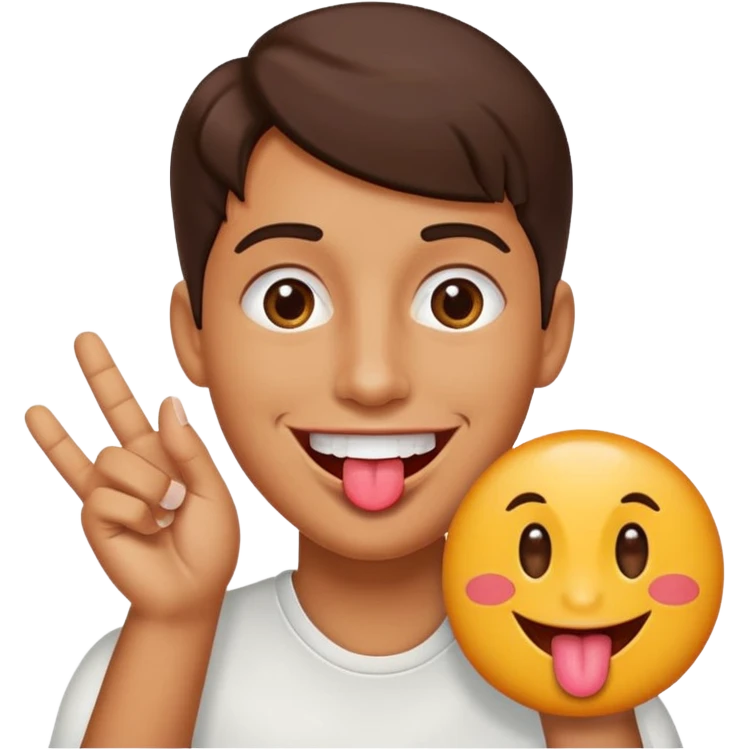 Happy face with tongue out with a 6 in one hand and 7 in the other emoji