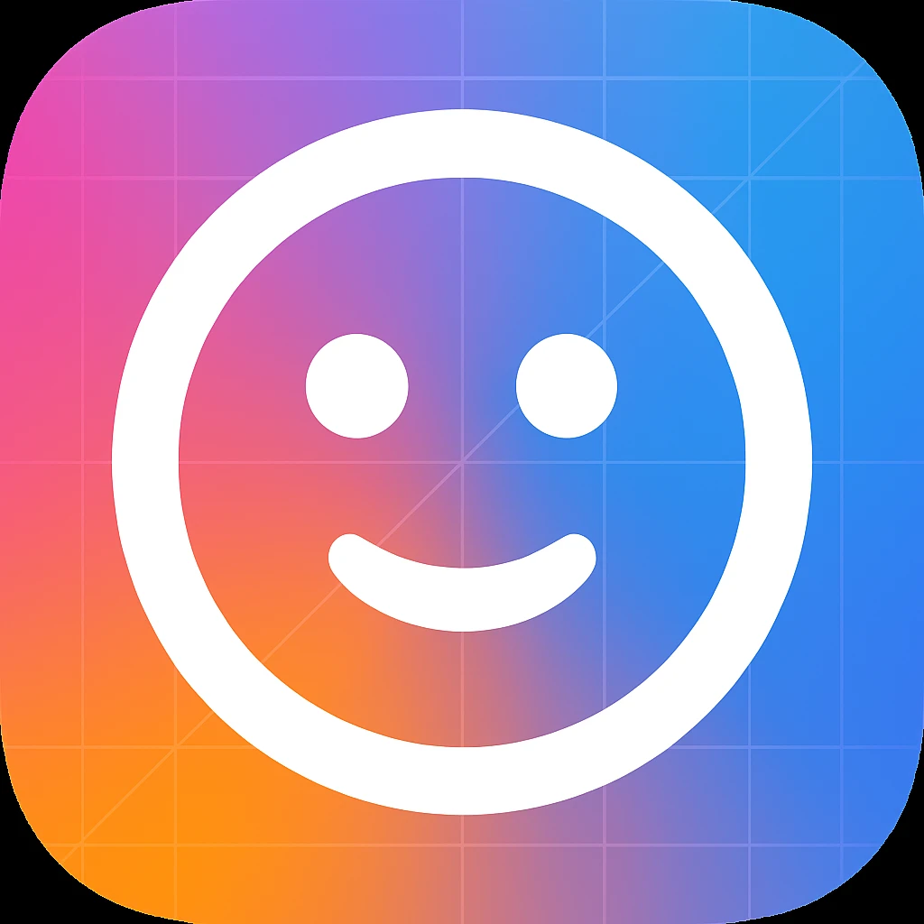 Frame 5: Background is a blend of gradient and blue, some grid lines starting to appear, smiley face unchanged (keyframe for morph animation) emoji