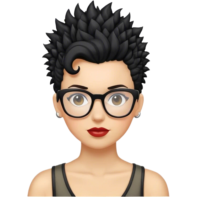 white woman mohawk curly cut black hair with glasses emoji