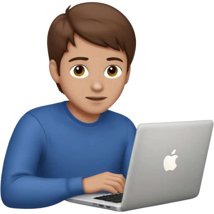 memoji of a man with a laptop in front, apple-style,modern,brown hair light skin ton and natural emotion emoji