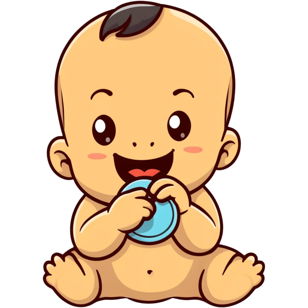 smiling baby boy teething with finger in mouth emoji