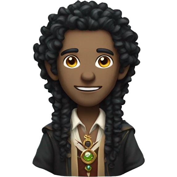 A modern witchdoctor, a male fantasy elf with long black curly hair. emoji