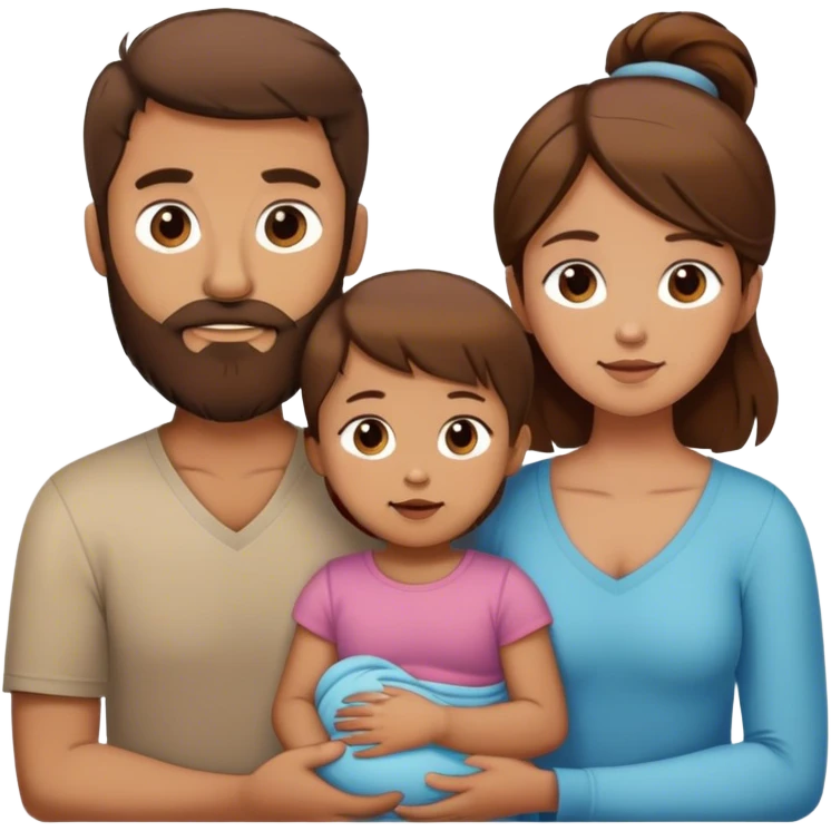 Homme brun barbu et femme brune avec deux enfant garçon 3 ans   et fille 6 mois   emoji