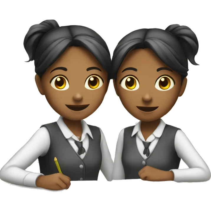 Two  schoolgirl at the table are playing emoji