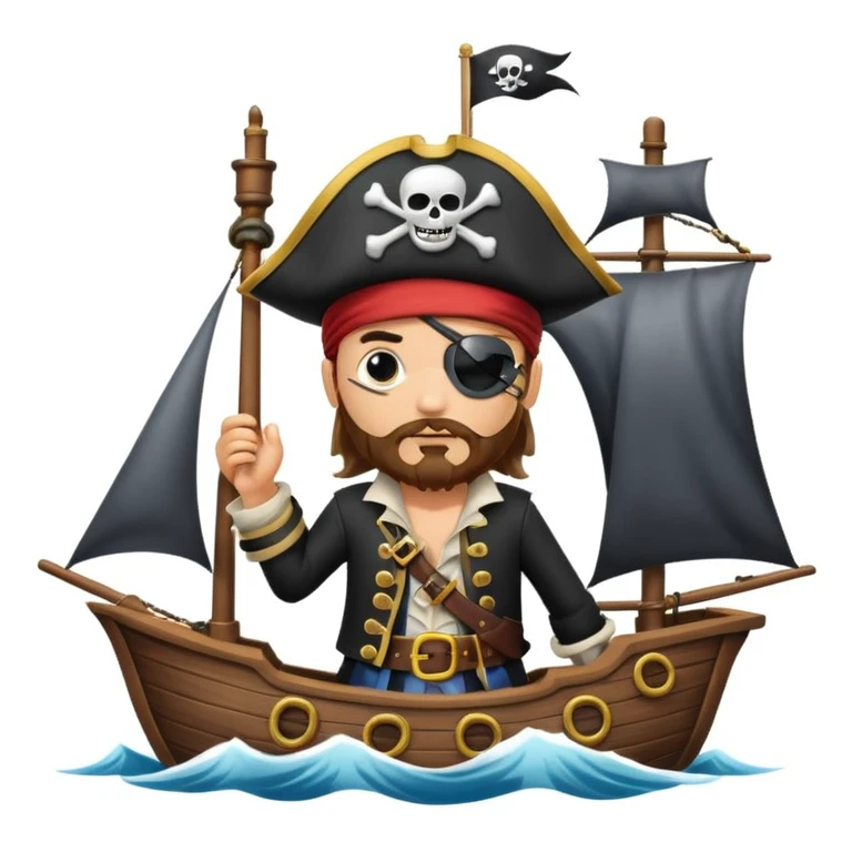 pirate with eye sailing a ship in strome sea background emoji