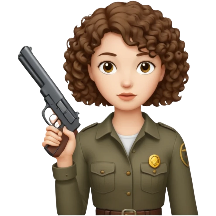 White woman with short curly brown hair holding a gun  emoji