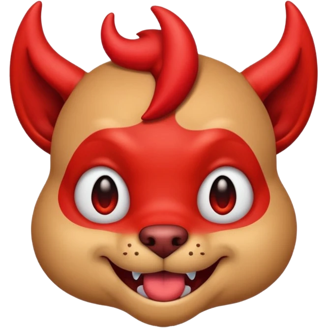 dog emoji with a mischievous, devilish expression, suggestive and playful, small red devil horns, smirking emoji