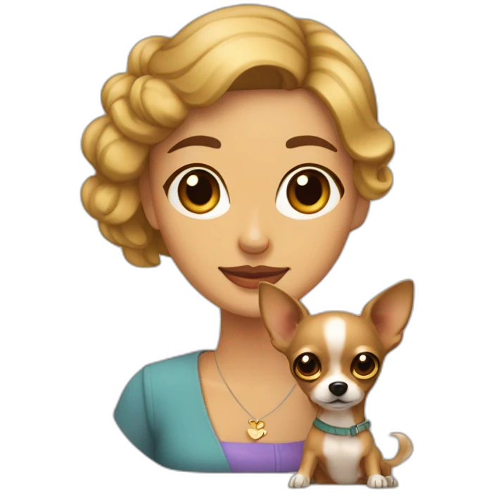 mujer con pelo muy largo canas y su perro Chihuahua emoji