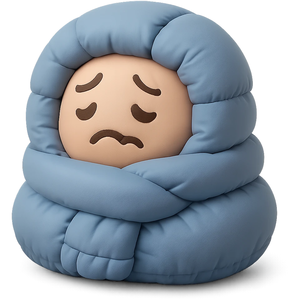 plush face bundled in scarf, shivering, cold weather emoji