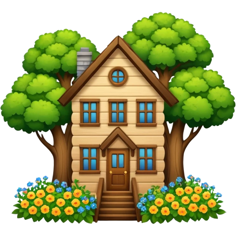 house covered by trees and flowers emoji