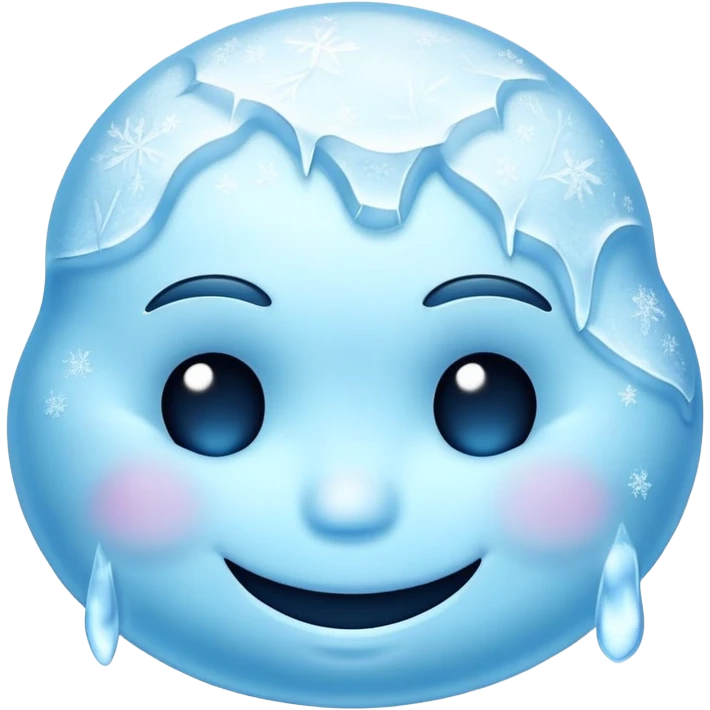 frozen smiley face sleeping, icy blue color, frosty details emoji