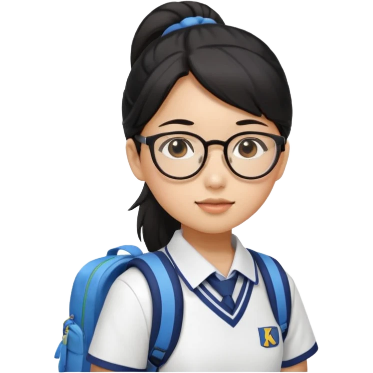 검정 머리 묶은 동양인 한국 교복 단정한 여자 / 안경 / 백팩 emoji