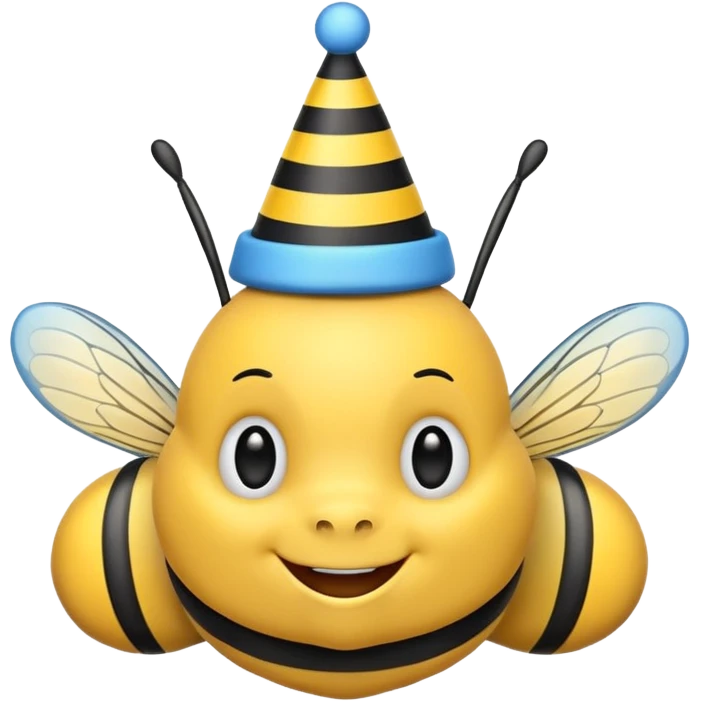 
Bees with blue Birthday Hat, Happy bee with striped party hat emoji