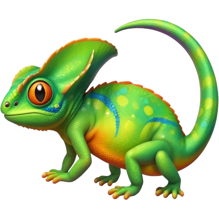 exotic chameleon character, vibrant colors, curled tail, cute style, 3D cartoon, mobile game icon style, clean background, no text, no watermark
 emoji