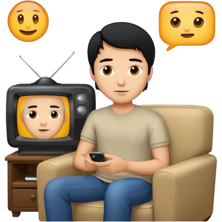 light black hair man watching TV emoji