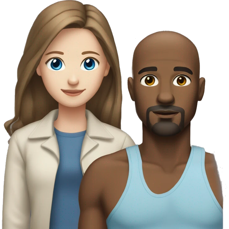 teenage girl long brown hair blue eyes with bald black man with brown eyes and a goatee emoji