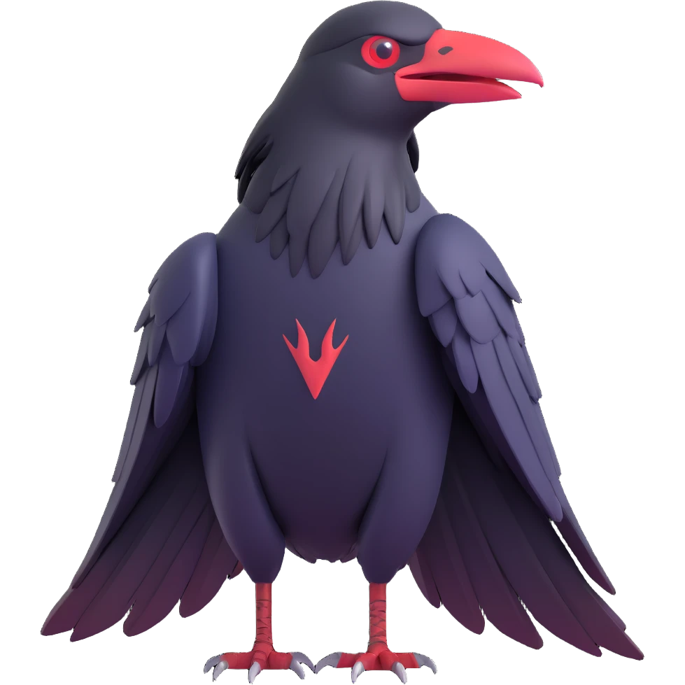 Itachi Uchiha's crow inspired by Naruto, dramatic pose, dark feathers, red eyes, subtle anime style, emoji emoji