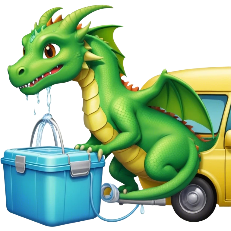 A dragon with the tiffin box washing the car water  wash emoji