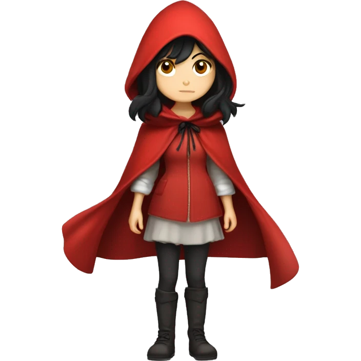 Little Red Riding Hood looks straight with black hair full body pose red cloak non-chibi emoji