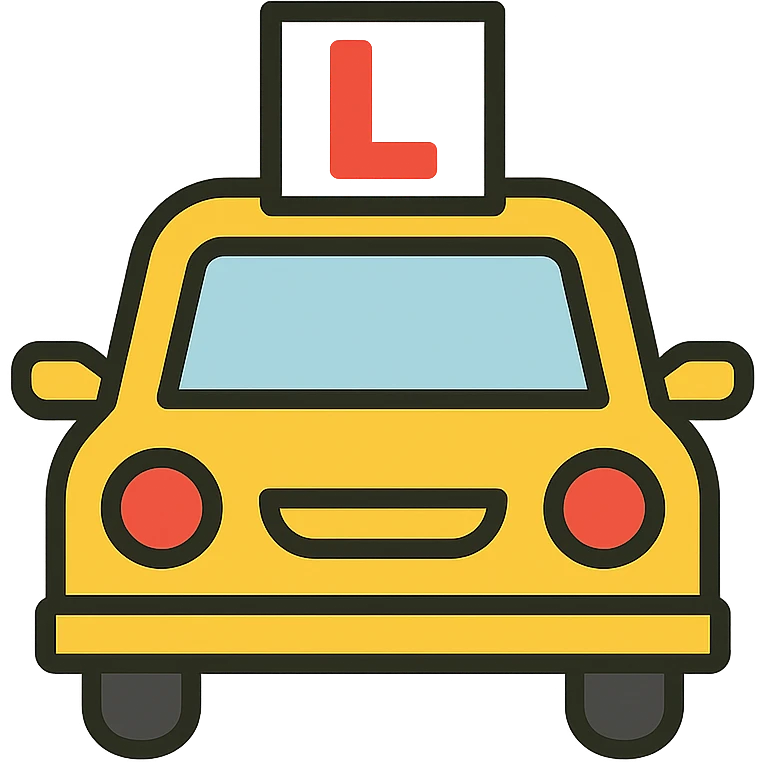 yellow car for learner driver, modern icon emoji