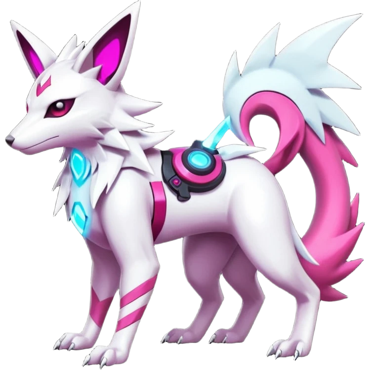 White and magenta cyperpunk futuristic feral Zangoose-Manectric-Luxray-Umbreon-Vaporeon-Amaura-Electrike-fusion-creature  emoji