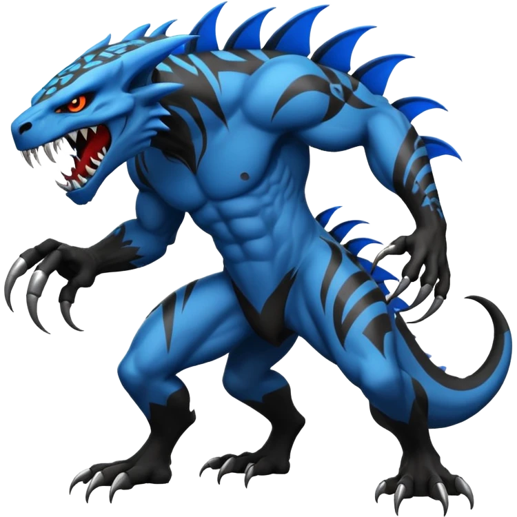 Black and Blue Venom-Stitch-Zekrom-Salandit-Sneasel-fusion, full body, tribal markings  emoji