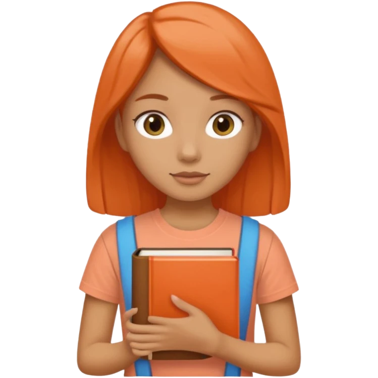 Garota com livro na mão, camiseta cor salmão  emoji