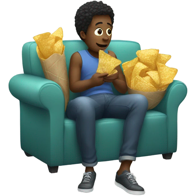 Sitting on couch eating chips emoji