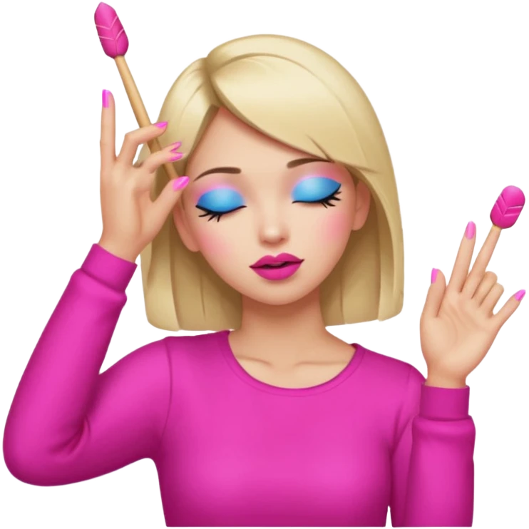 Yellow circle emoji sighing and drumming fingers up the side of their head the eye is closed it is a side profile pink lipstick and pink nails emoji