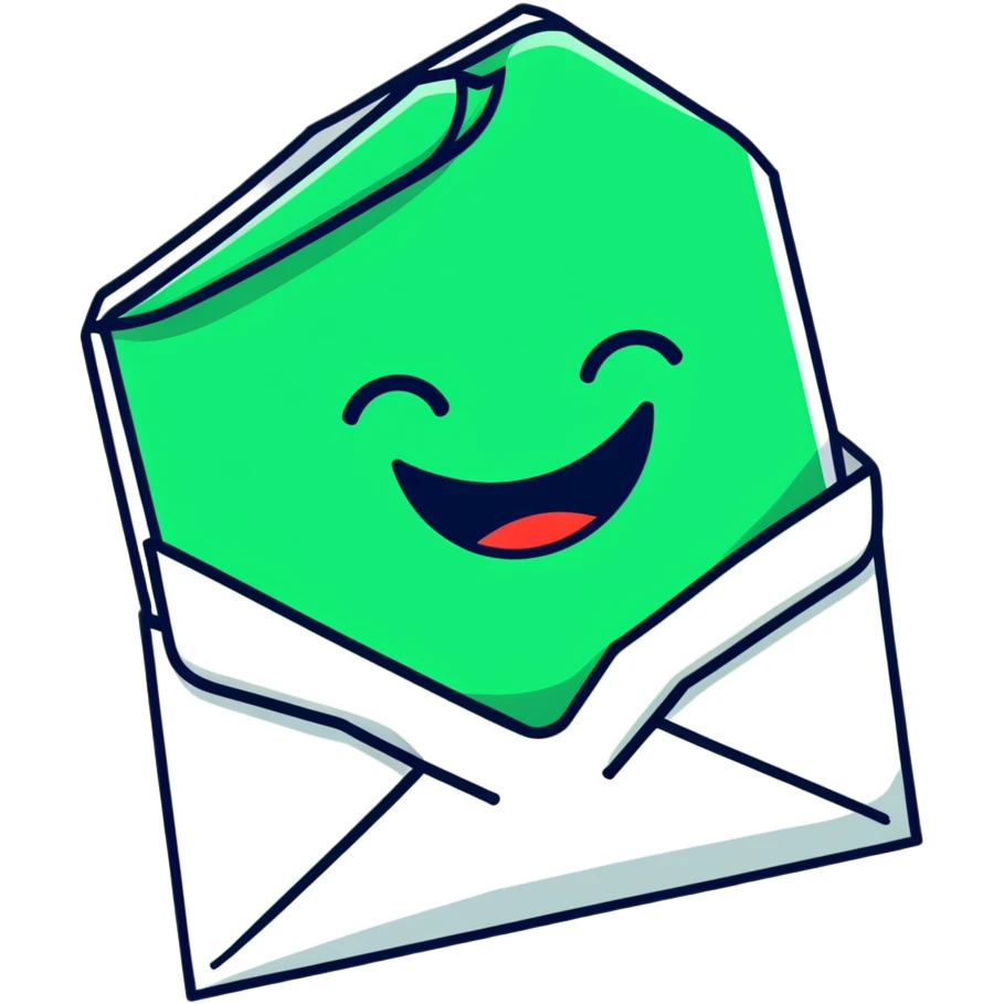 Geometric Maya style smile emoji - receiving a letter, strictly white and deep dark green only, angular sharp lines emoji