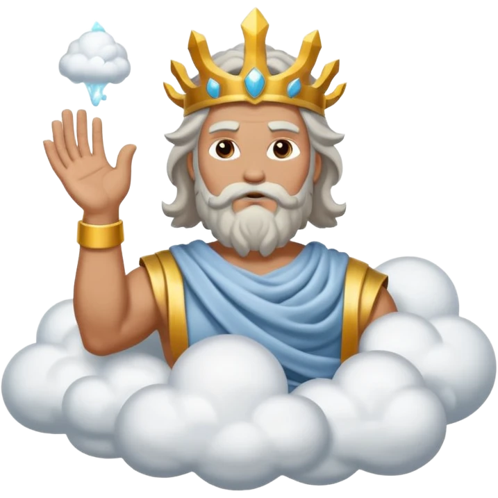 Zeus On a cloud holding hail in his right hand and surrounded by a gray sky  emoji