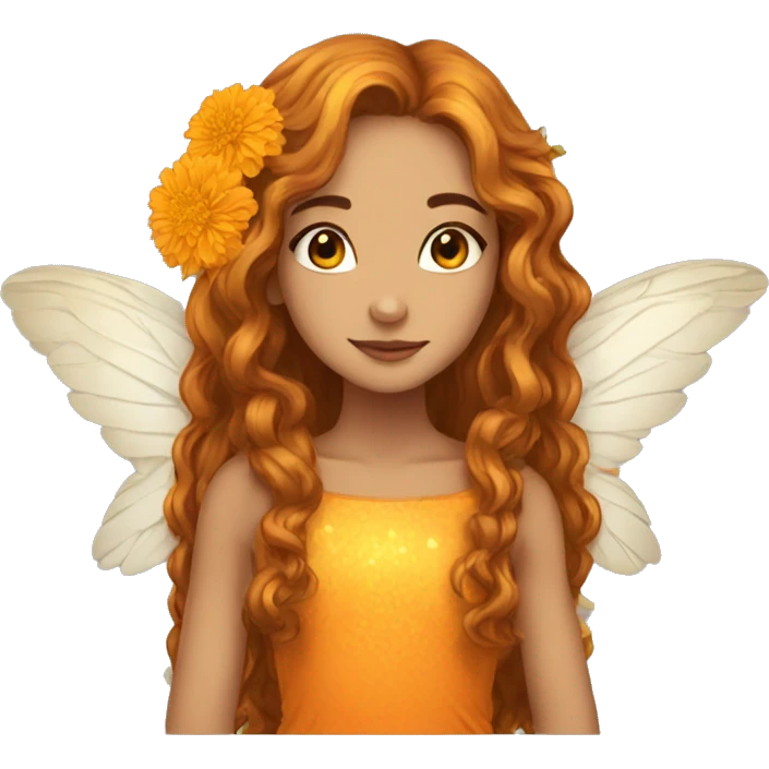 big wings, marigold, Beautiful, fairy, gold, orange, long hair emoji