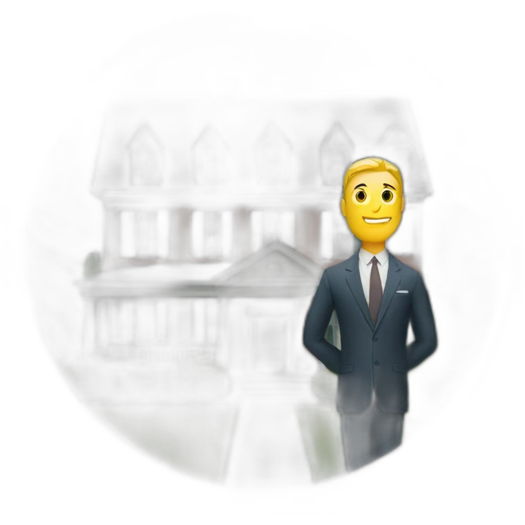 man in suit in front of house emoji