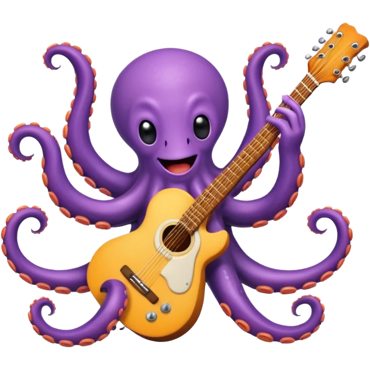 happy octopus with multiple arms playing guitar emoji