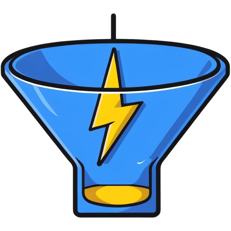 Marketing optimization funnel with lightning bolt for efficiency emoji