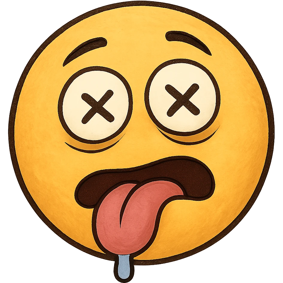 yellow face with crossed eyes, tongue out, drooling, drunk expression, remove background emoji
