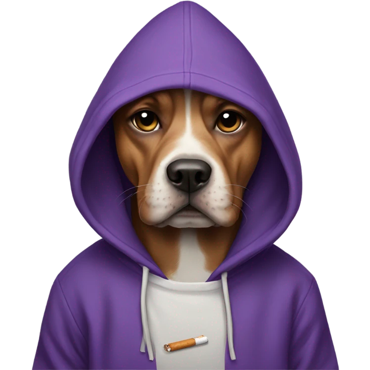 Dog wearing a purple hoodie smoking a cigarette emoji