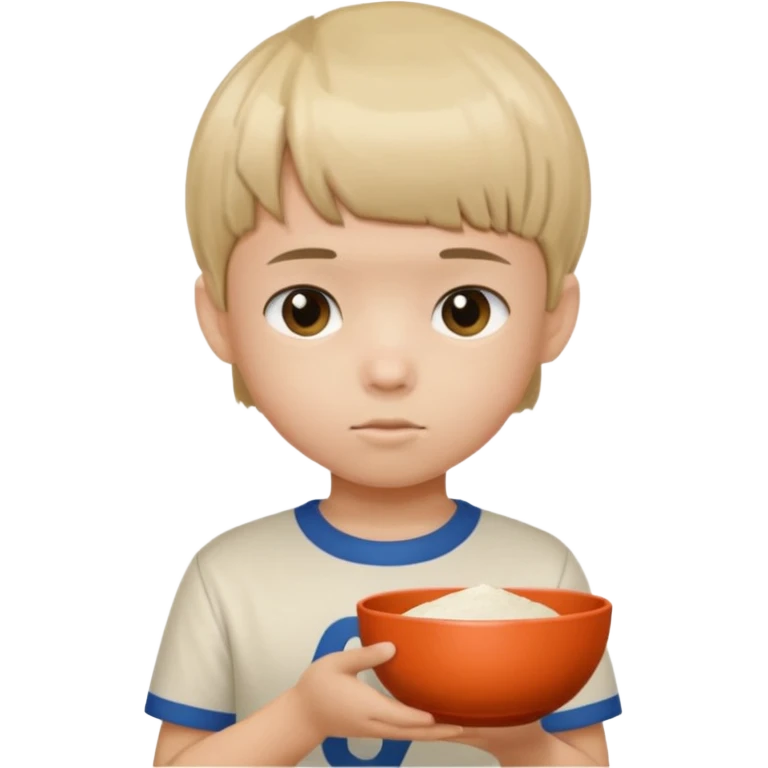 Can you make a kid with a bowl cut with 6 7 on his shirt  emoji