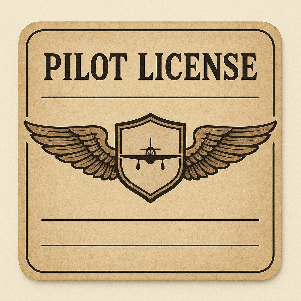 classic aviation theme pilot license design with wings and a badge emoji
